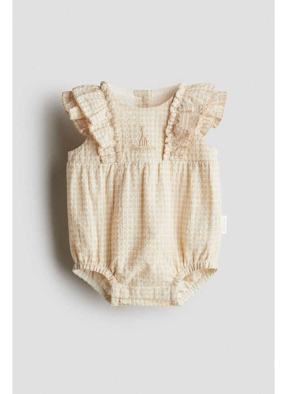 Embroidered Seersucker Baby Romper Suit - Image 1