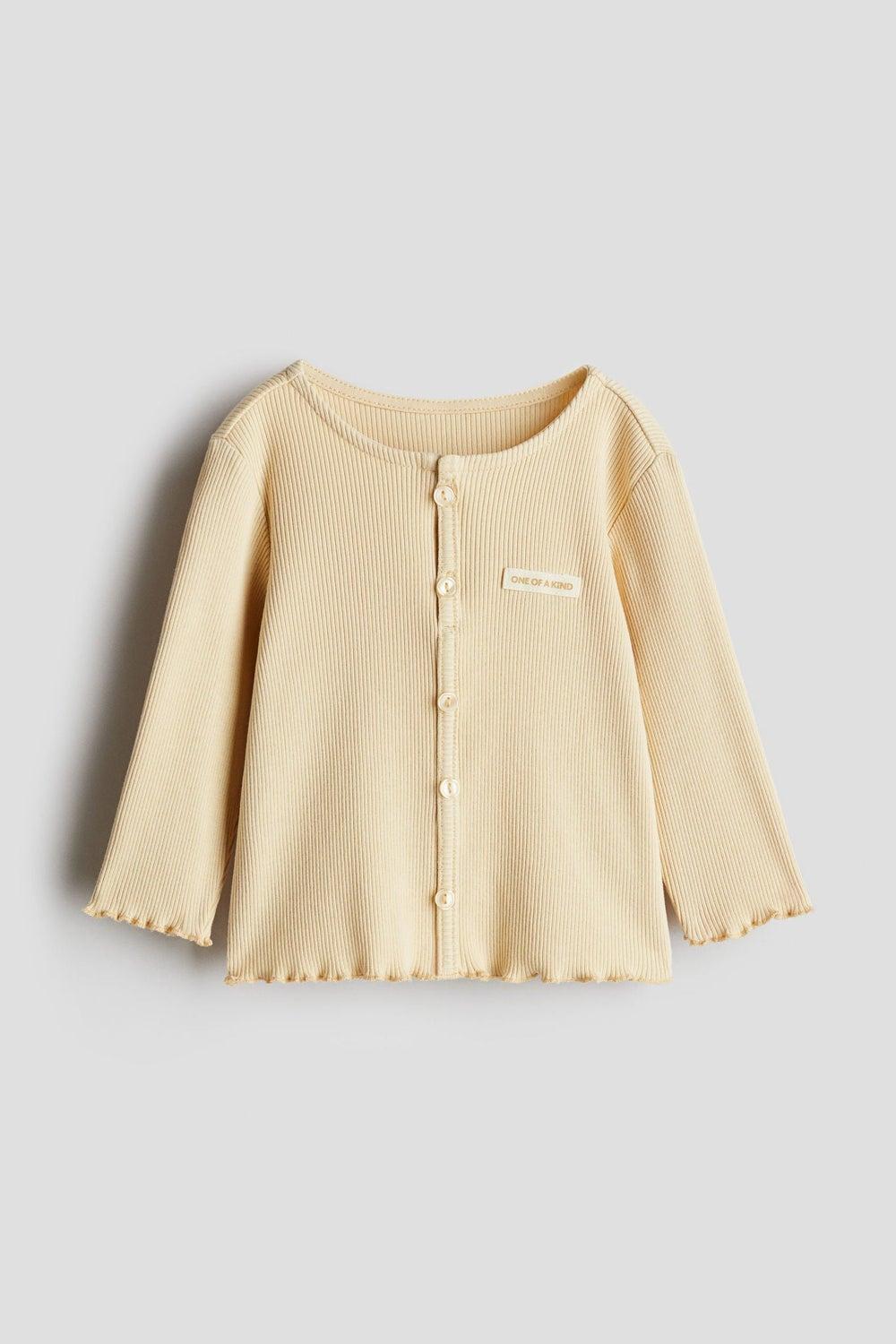 Baby Girls Ribbed Cotton Button-Detail Jersey Top - Image 1