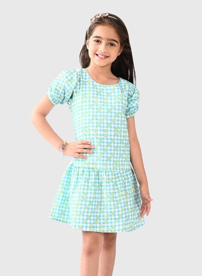 Girls White Multicolour Cotton Printed Regular Fit Dress - Image 1