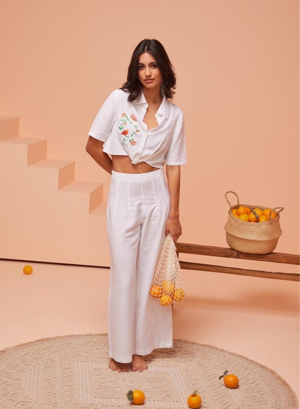 High-Waist Wide Leg Linen Blend Trousers - Image 1