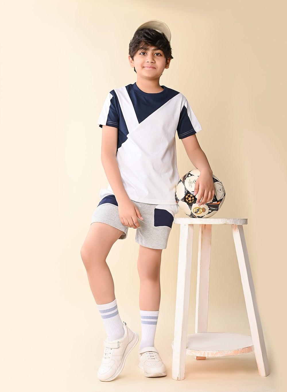 Colorblock Drawstring T-Shirt & Shorts Set - Image 1