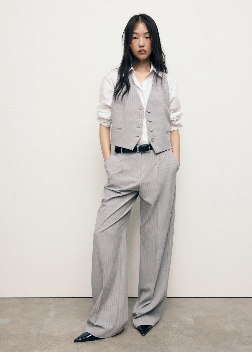 Pinstriped V-Neck Tailored Waistcoat - Image 1