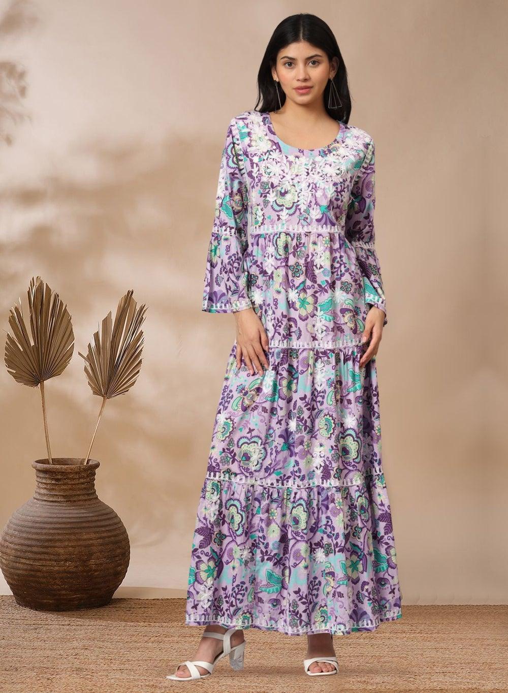 Chikankari Mulmul Cotton A-Line Jalabiya AL3673 - Image 1