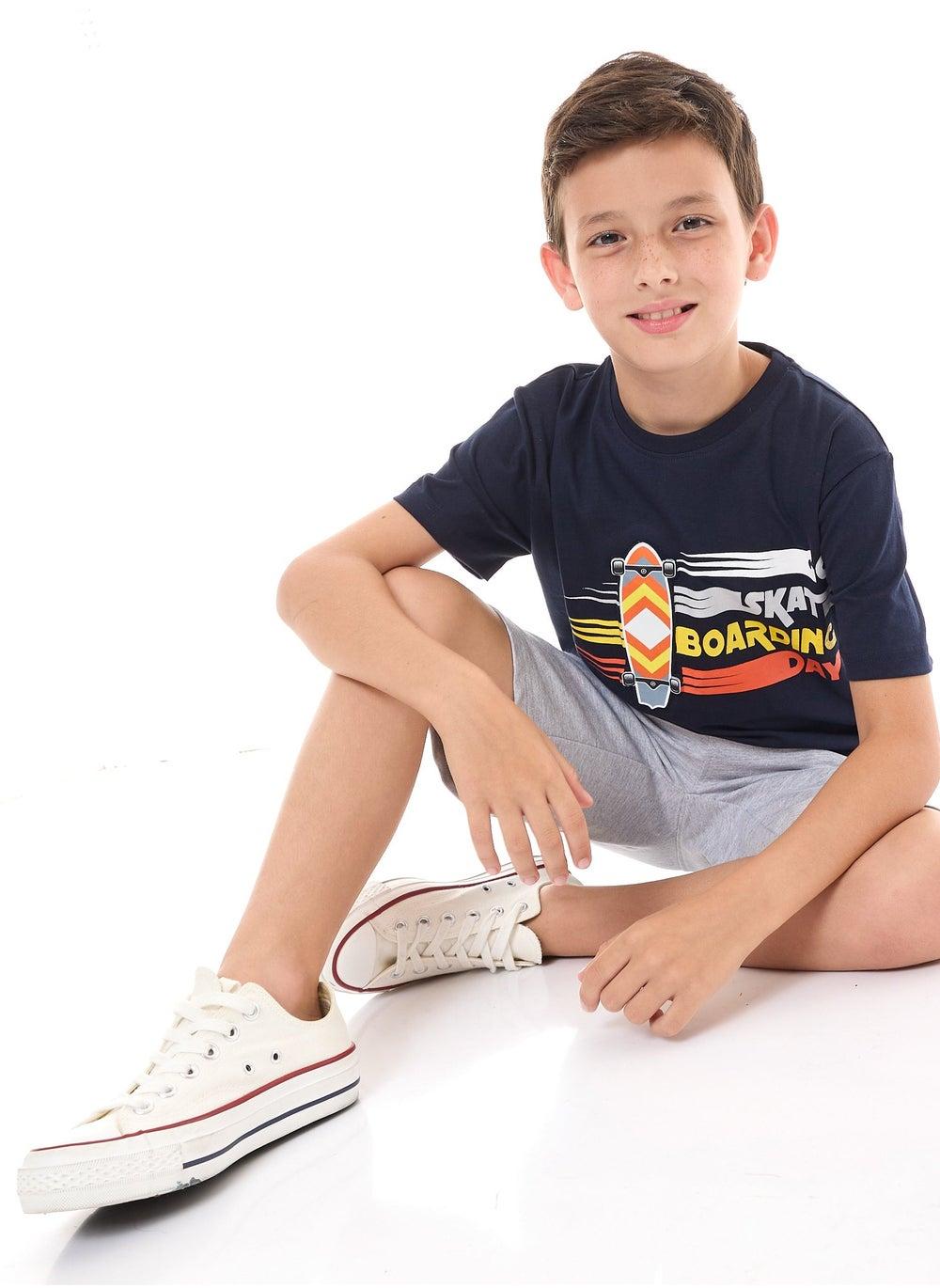 Boys' Cotton Graphic T-Shirt & Shorts Set 6-12Y - Image 1