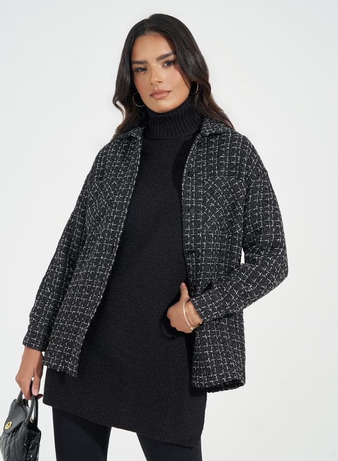 Oversized Longline Tweed Shacket Jacket - Image 1
