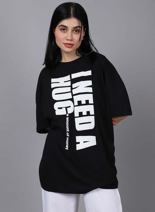 Black Oversized Graphic Print T-Shirt for Women - Image 1