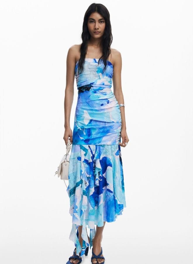 Asymmetric Bandeau Midi Dress – Modern Sculpted Silhouette - Image 1