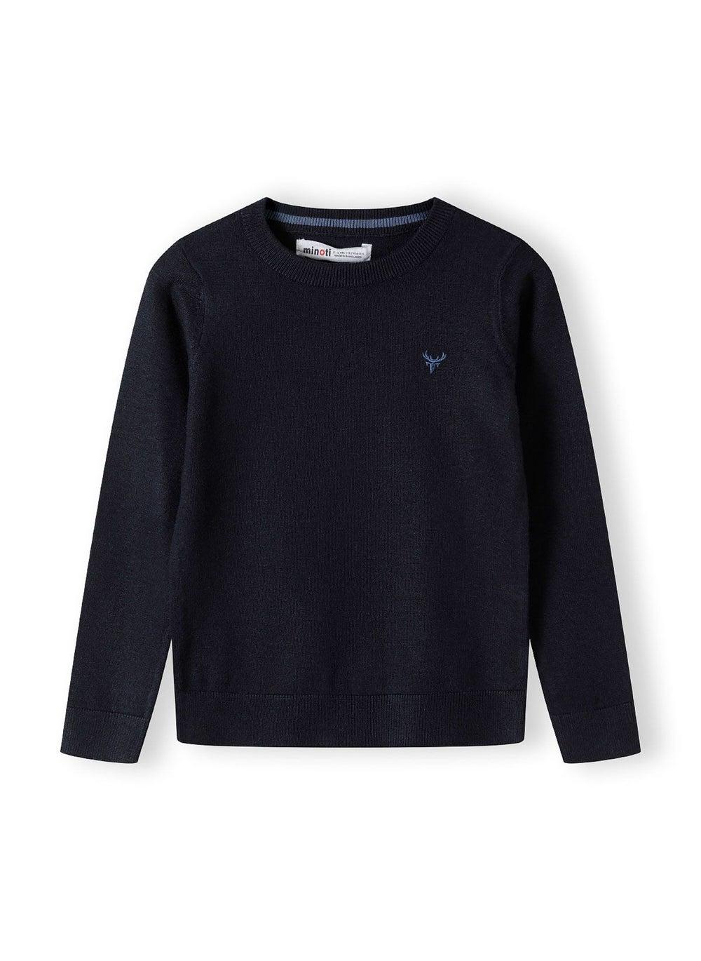 Boys Fine Knit Navy Jumper with Chest Embroidery - Image 1
