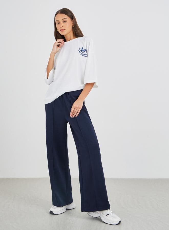 Solid Pintuck Scuba Joggers with Elastic Waist - Image 1