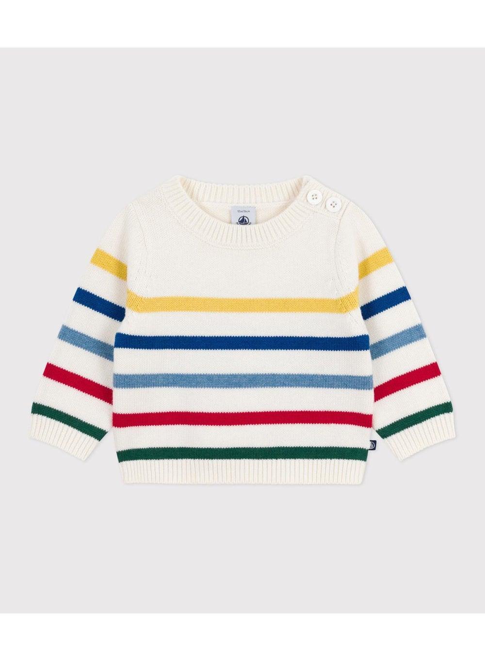 Babies' Multi-Coloured Striped Wool Cotton Jumper - Image 1