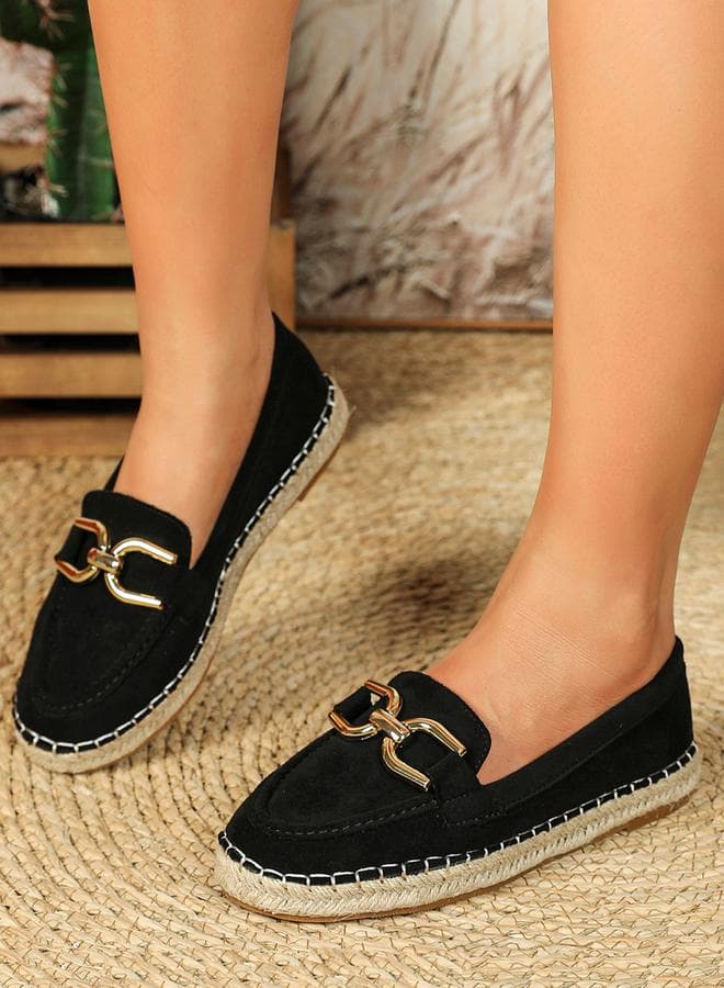 Metal Accent Embellished Slip-On Espadrilles - Image 1