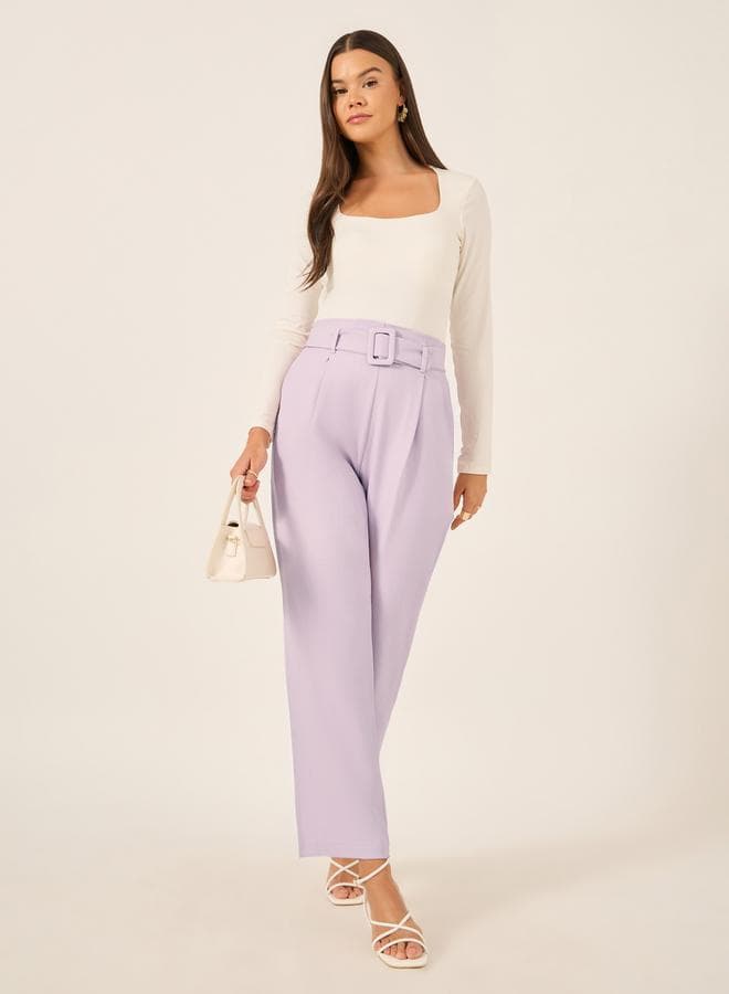 Styli High-Rise Belted Tapered Pants - Image 1