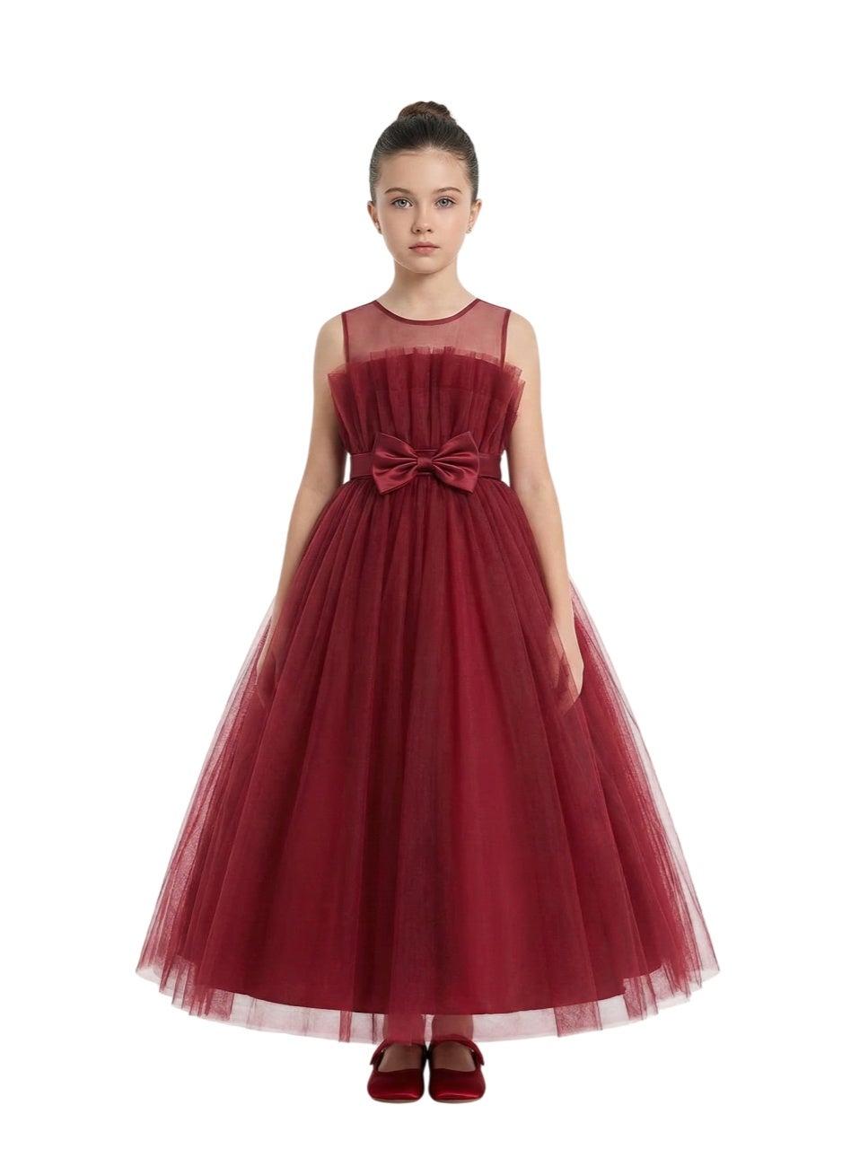 Alice Burgundy Party Dress for Girls - Image 1