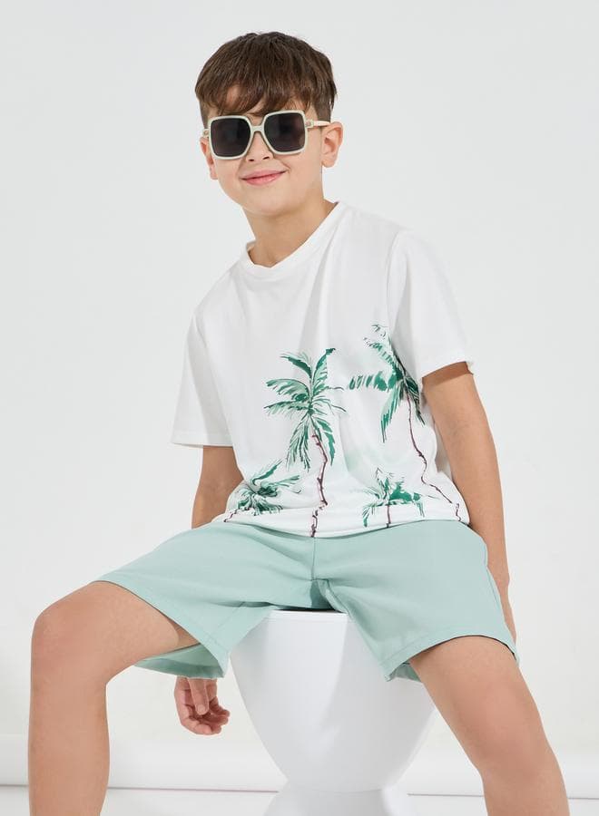 Coconut Tree Print T-Shirt & Woven Shorts Set - Image 1