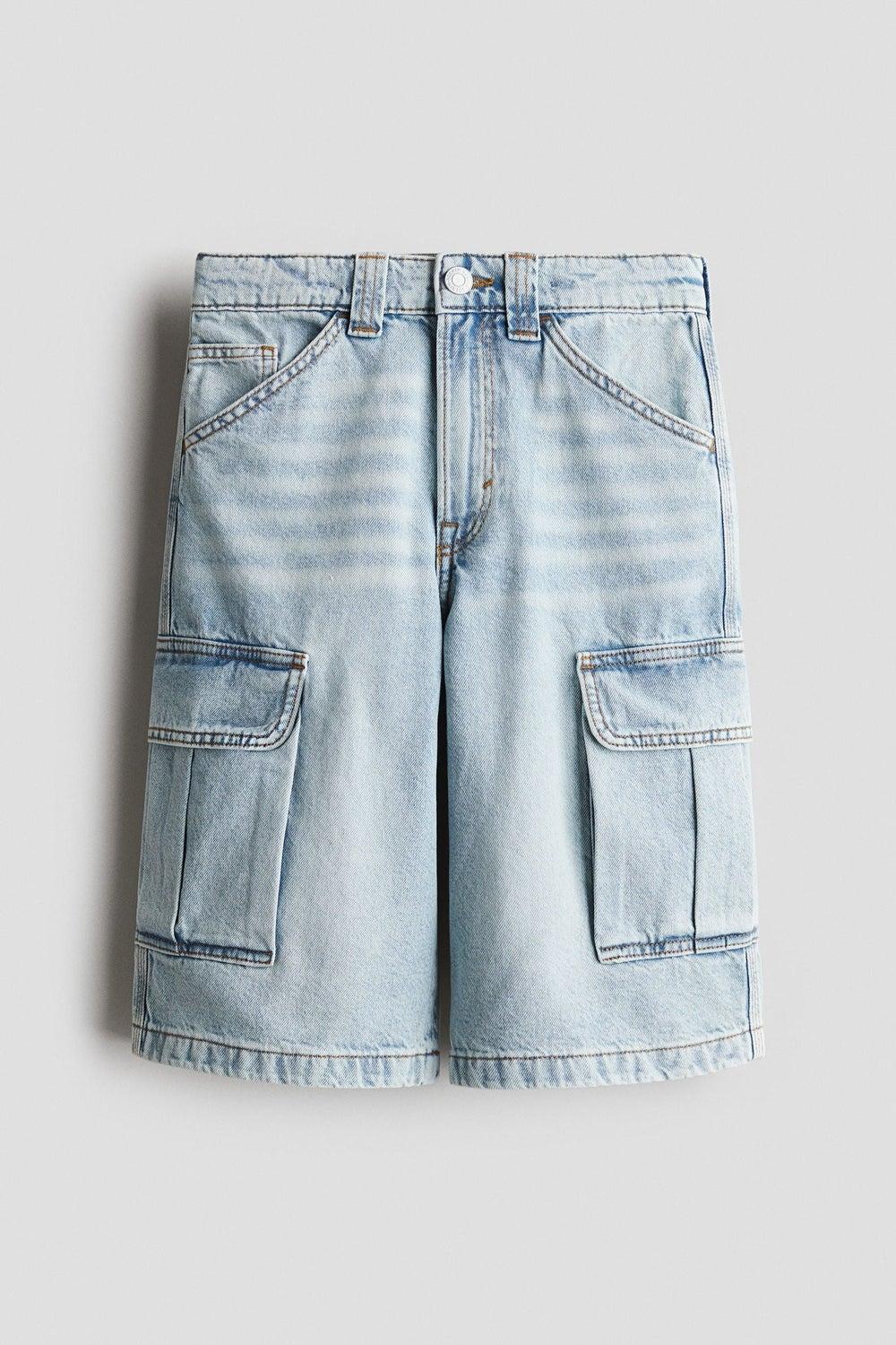 Girls Cargo Denim Shorts – Baggy Knee-Length Fit - Image 1