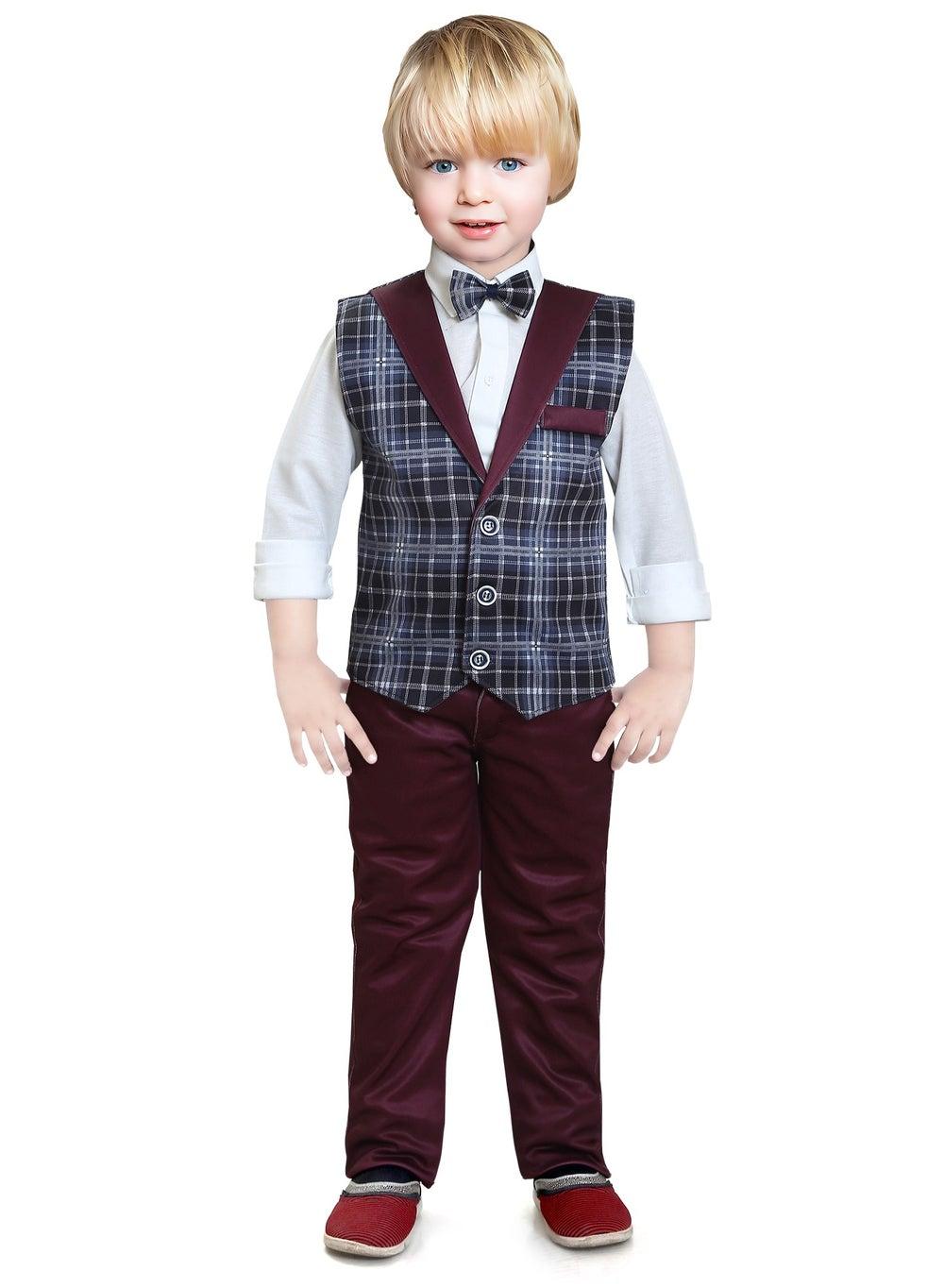 Boys 4-Piece Formal Suit Set with Waistcoat & Bow Tie - Image 1
