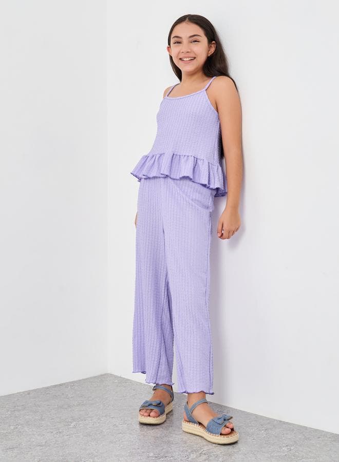 Textured Knit Top and Culottes Set - Image 1