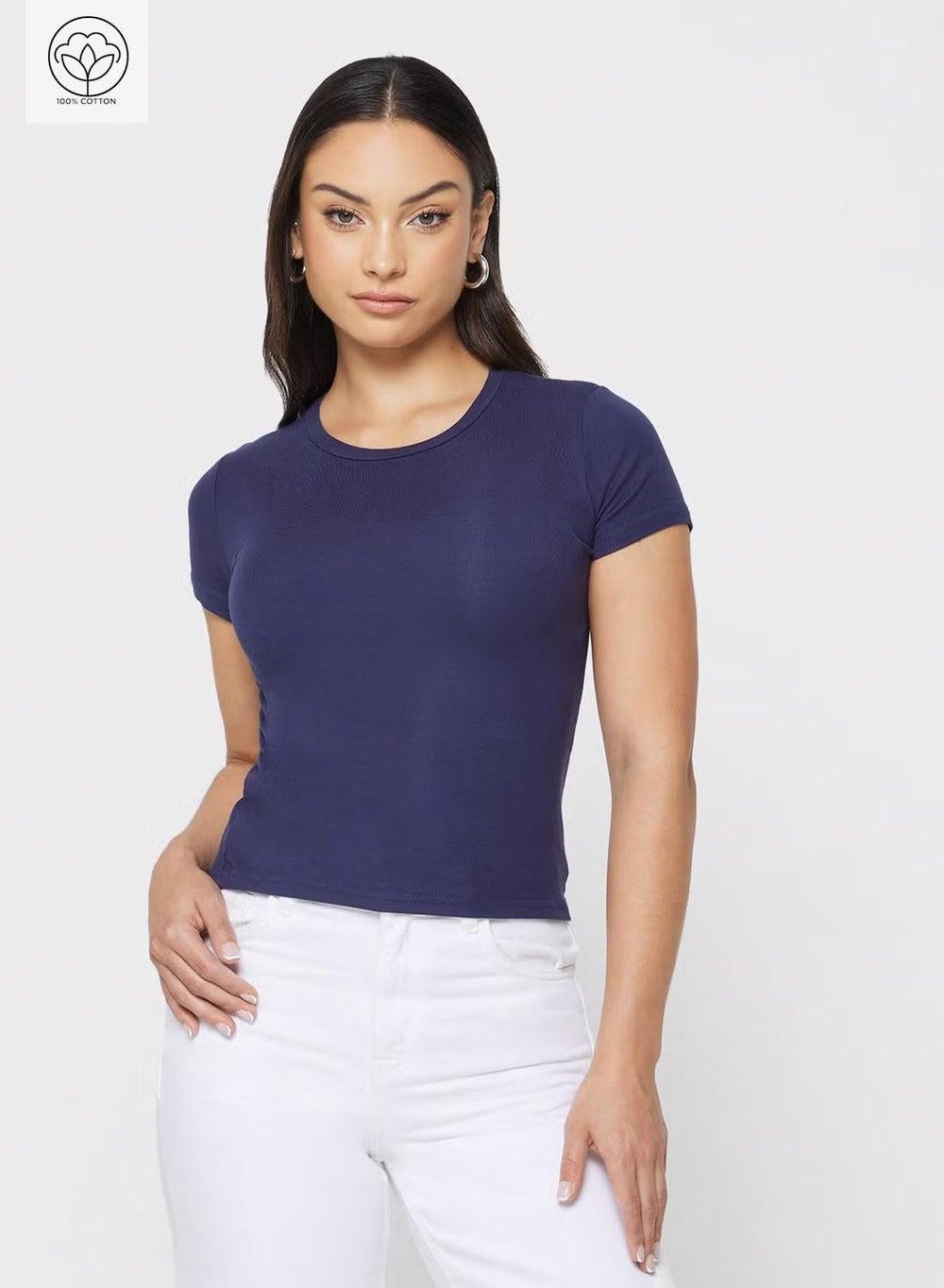 Cotton Blend Crew Neck Fitted Women’s T-Shirt - Image 1
