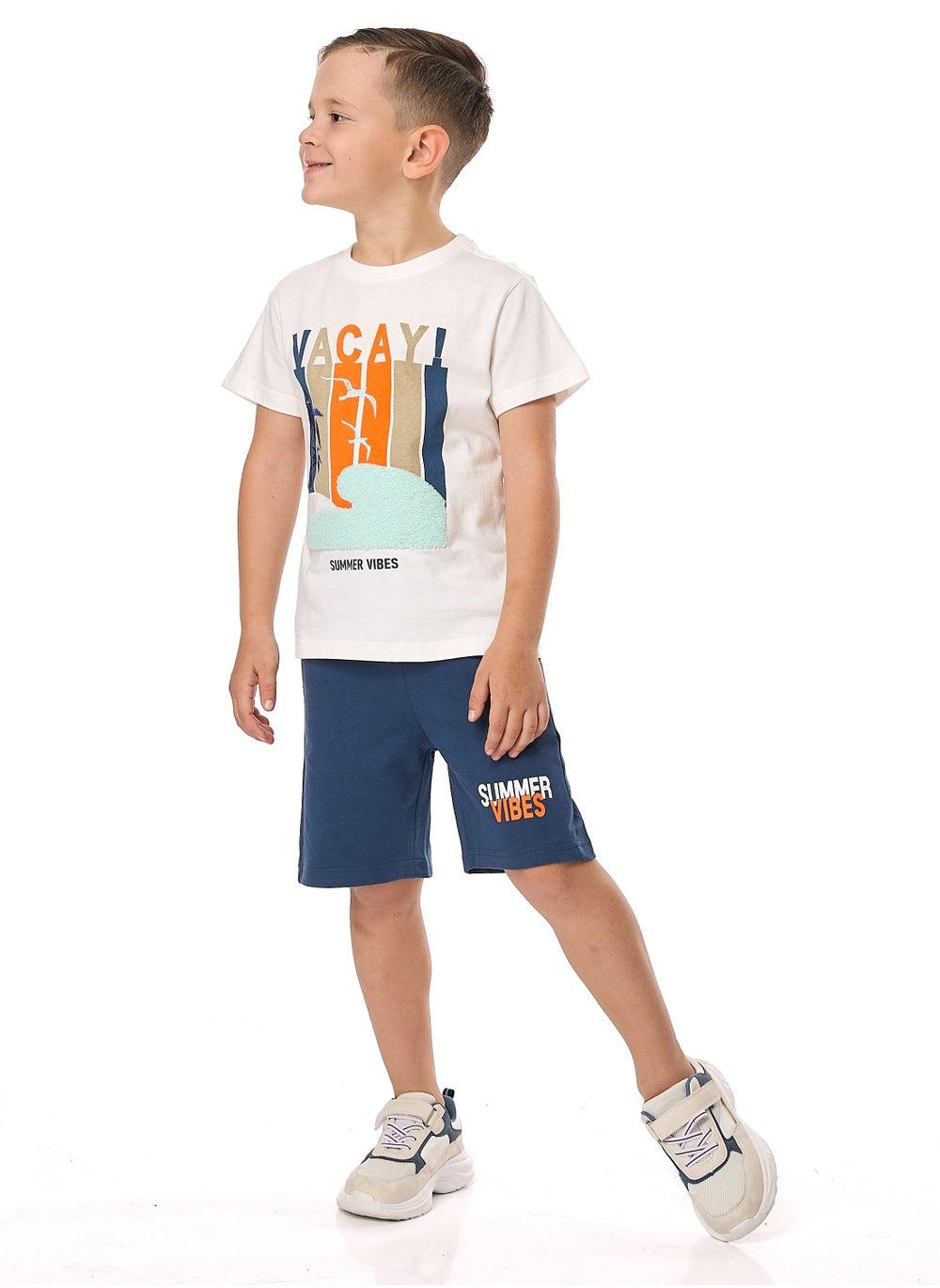 Victor and Jane Boys 2PC Summer Set Off White Blue - Image 1