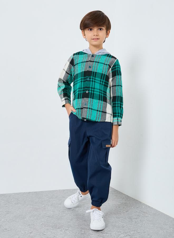 Styli Boys Checked Hooded Shirt Cargo Pants Set - Image 1