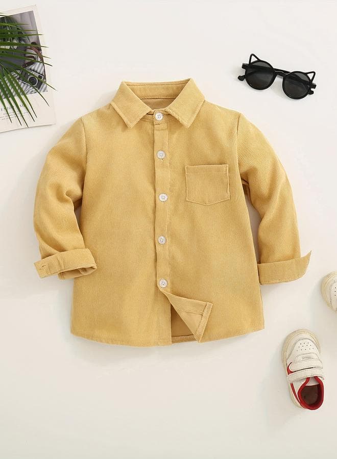 Boys Mustard Corduroy Button-Up Shirt - Image 1