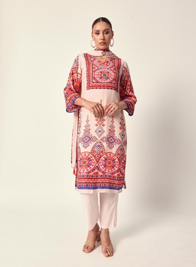 Off White Muslin Textured Kurta Palazzo Set - Image 1
