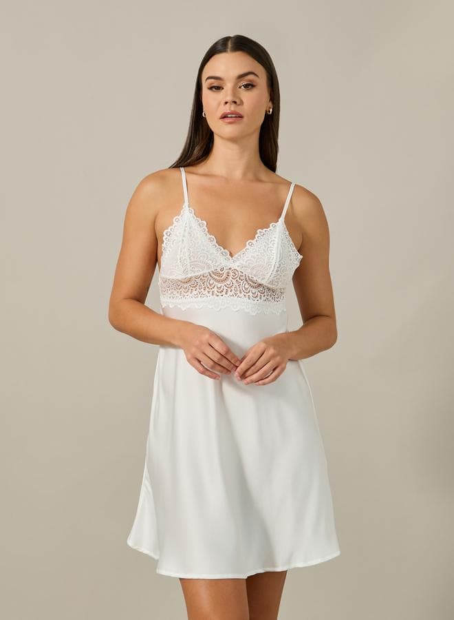 Lace Bodice Satin Babydoll Lingerie - Image 1