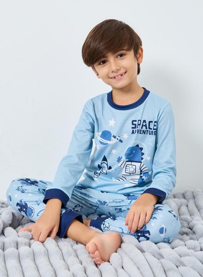 Styli Blue Space Print Long Sleeve Pyjama Set - Image 1