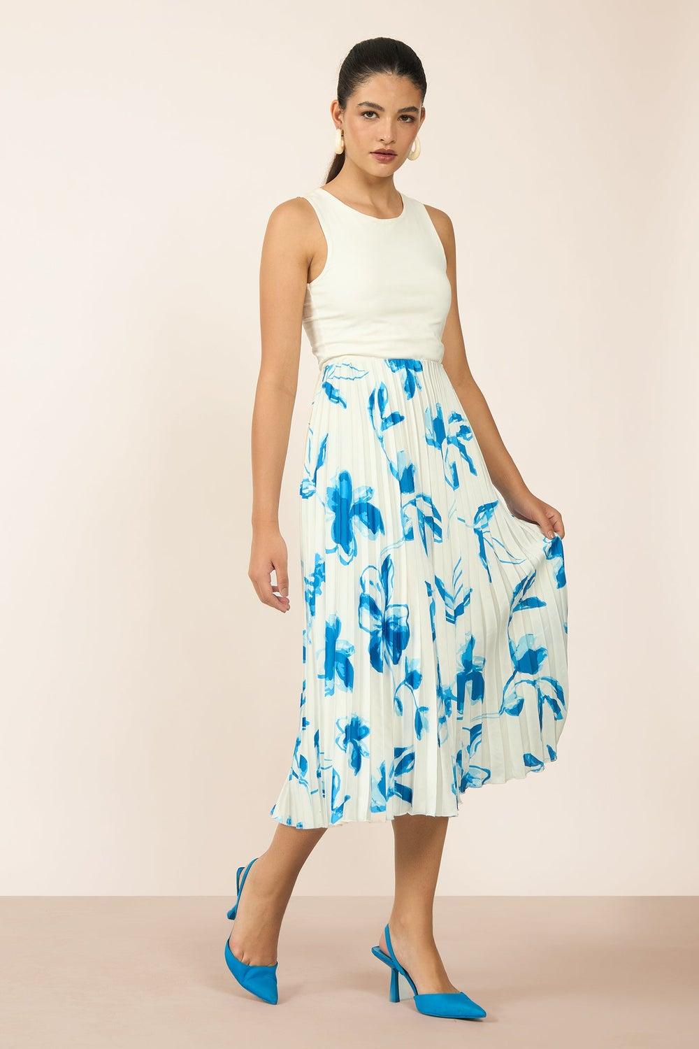 Rescued Satin Printed Accordion Midi Skirt - Image 1