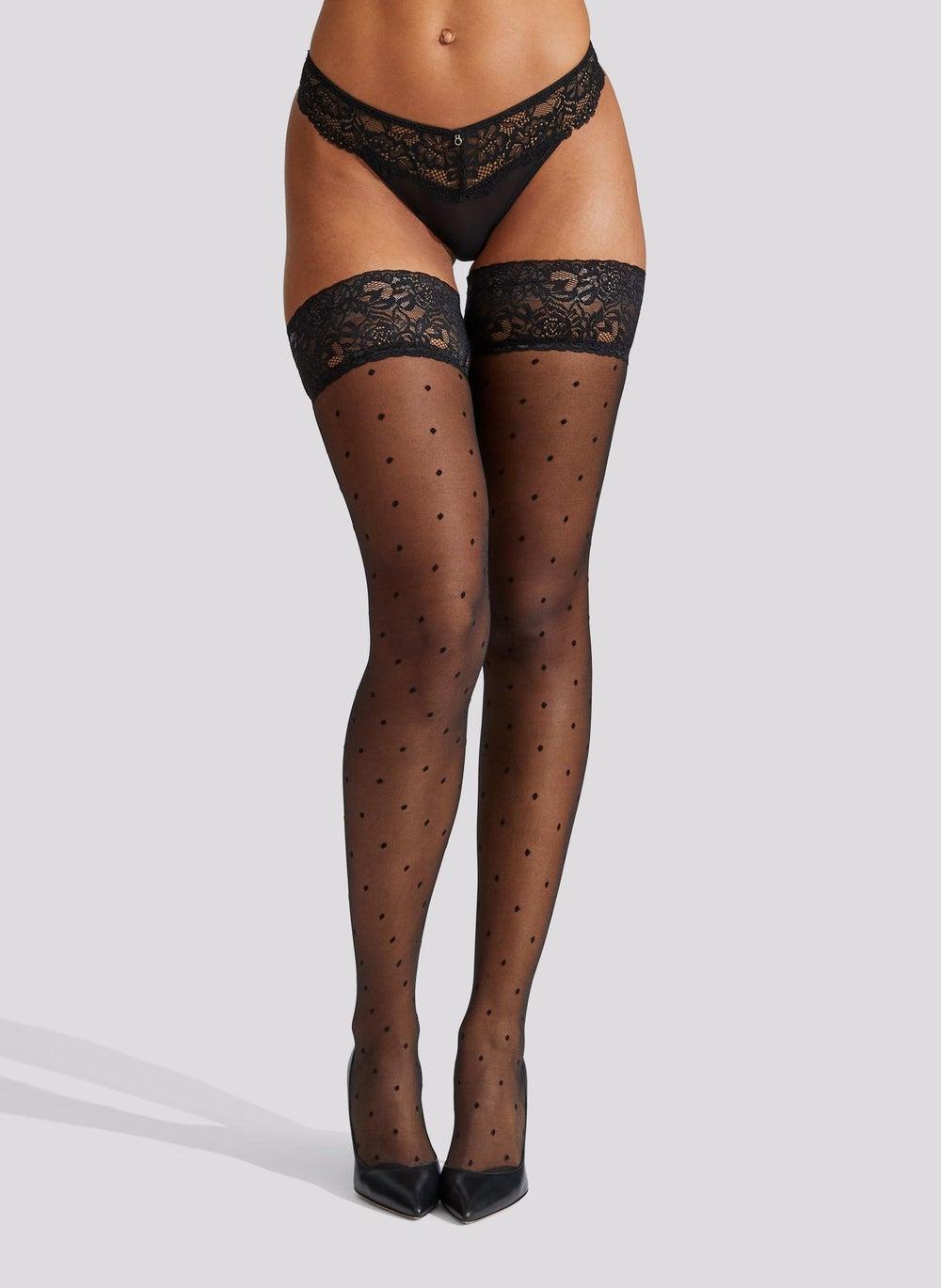 Ann Summers Lace Top Spot Hold-Ups Black - Image 1
