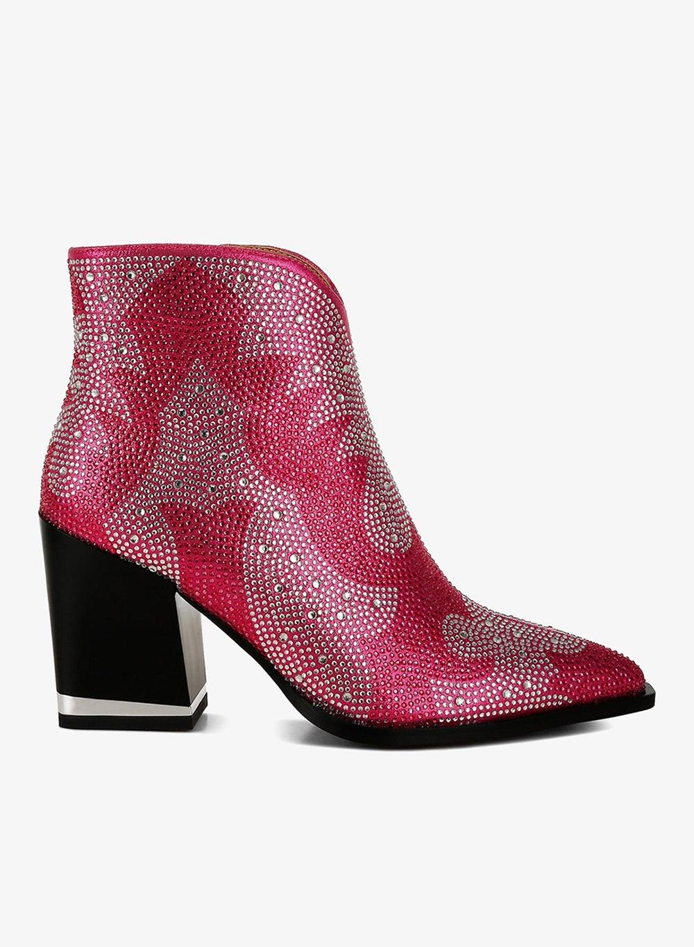 Fuchsia Rhinestone Embbellished Ankle Boots - Image 1