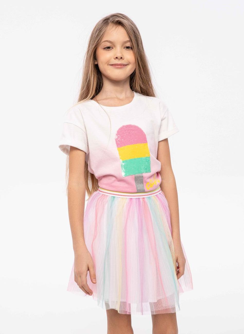 Girls Pink Dip Dye Sequin T-Shirt - Image 1