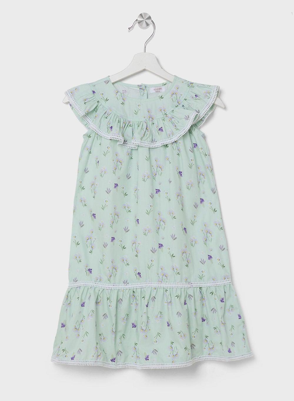 Floral Ruffle Dress in Light Green - Image 1