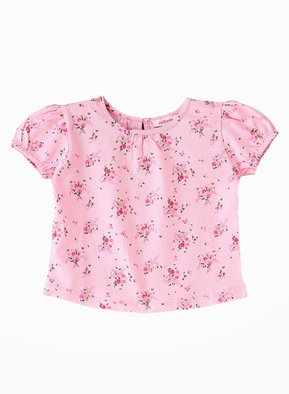 Girls Floral Printed Cotton Knit Top - Image 1