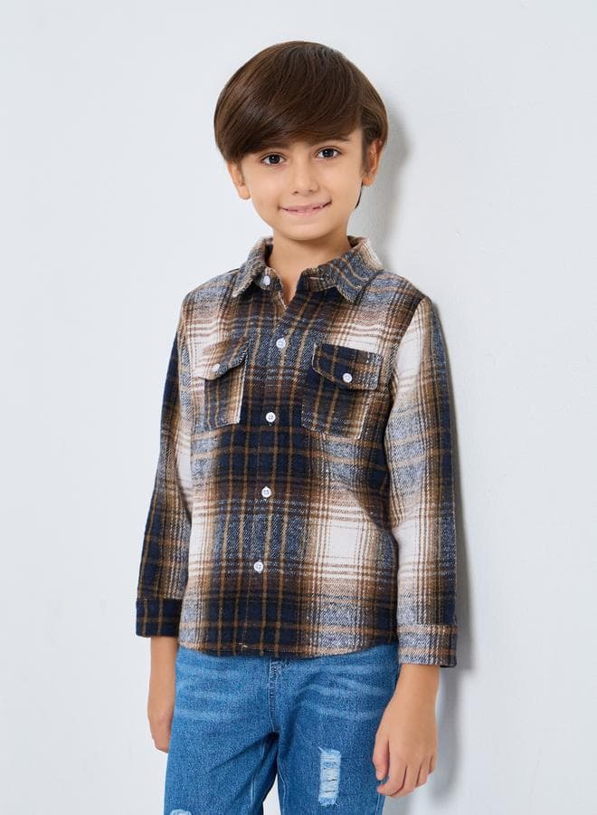 Styli Boys Brown Flannel Checkered Shirt - Image 1