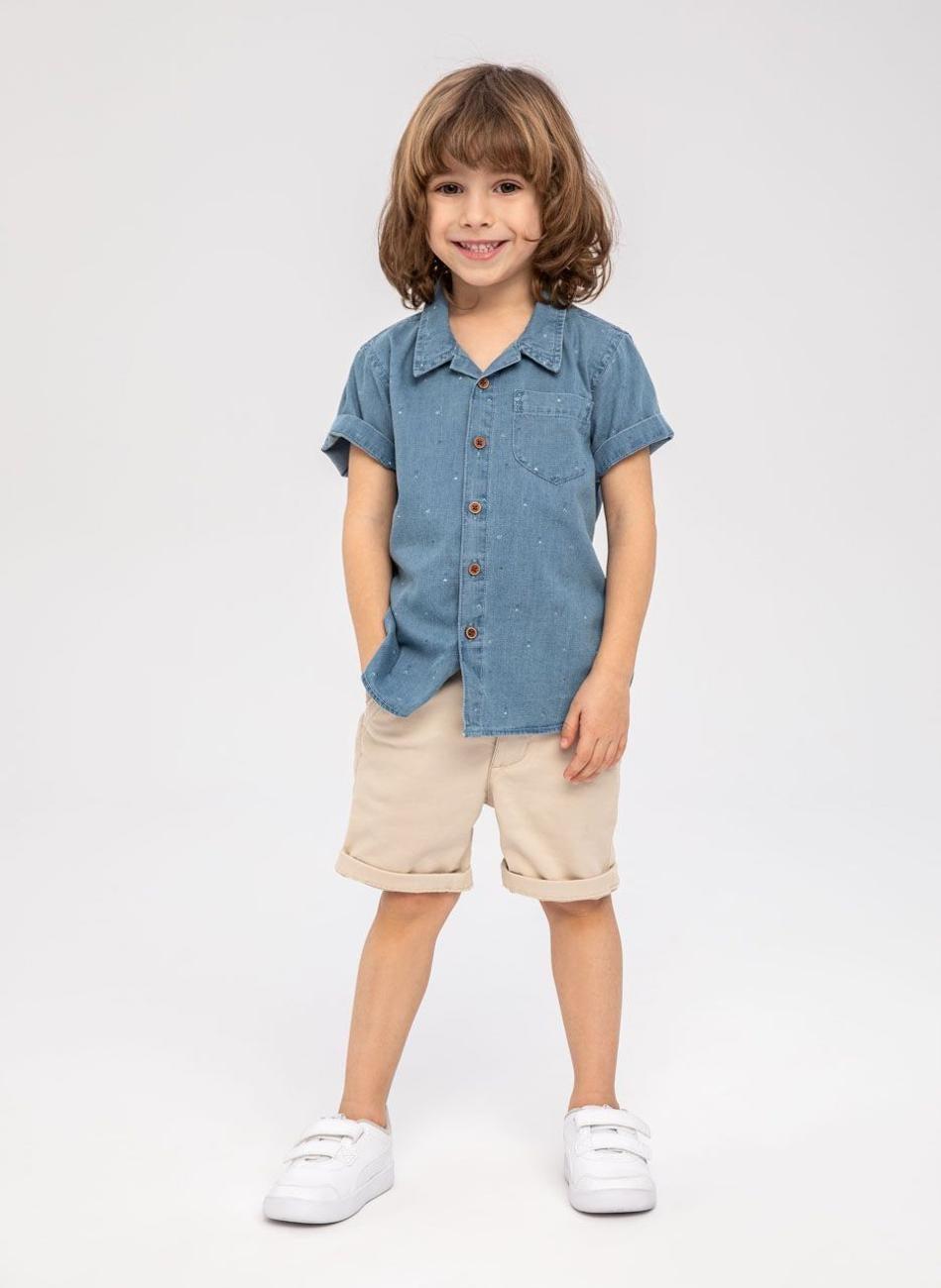 Boys Light Blue Printed Denim Shirt - Image 1