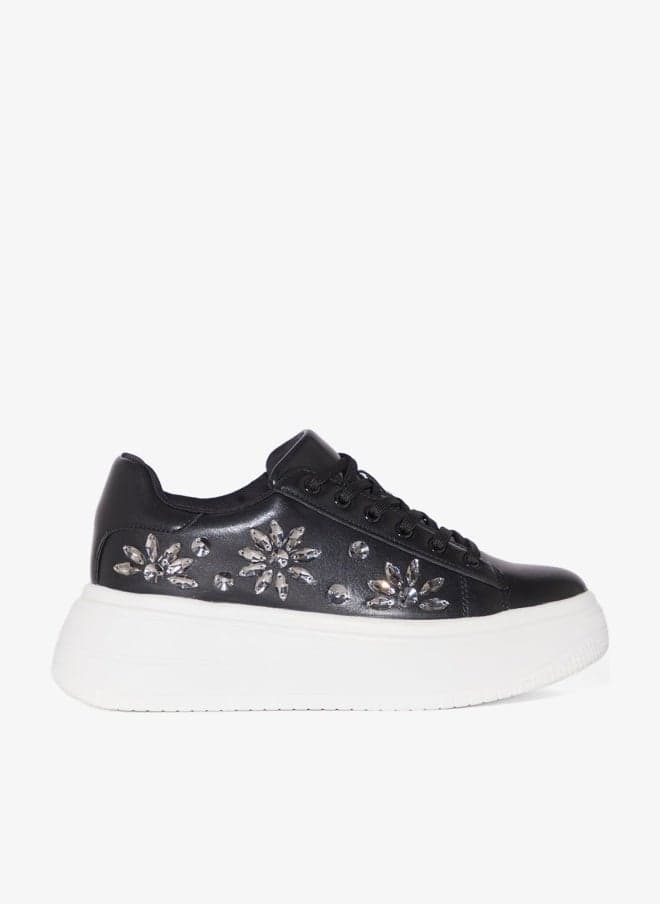 Floral Rhinestone Chunky Low-Top Sneakers - Image 1