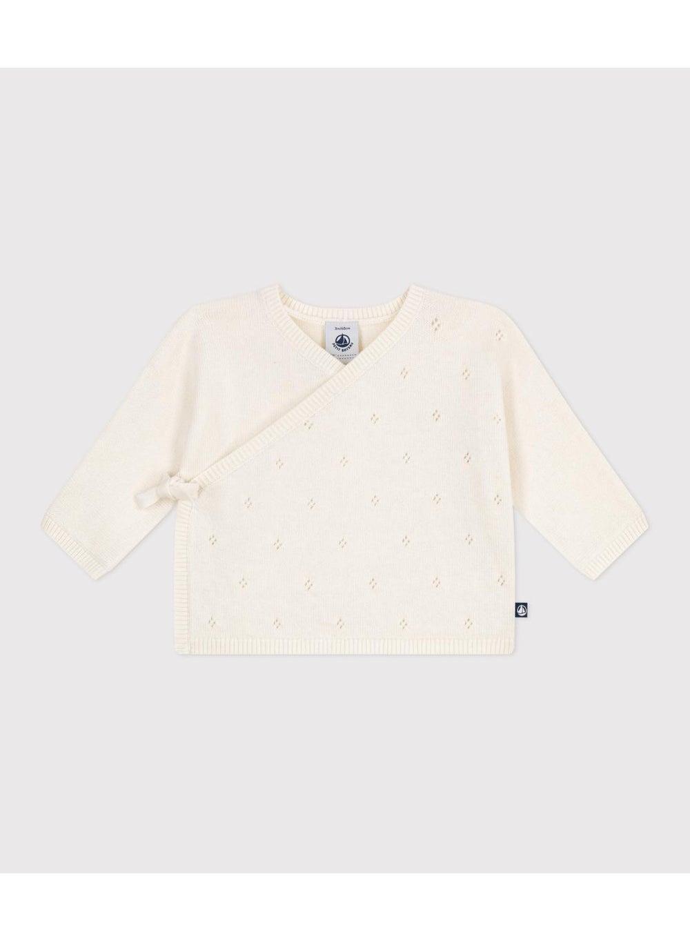Babies’ Wool Cotton Openwork Wrap Cardigan - Image 1