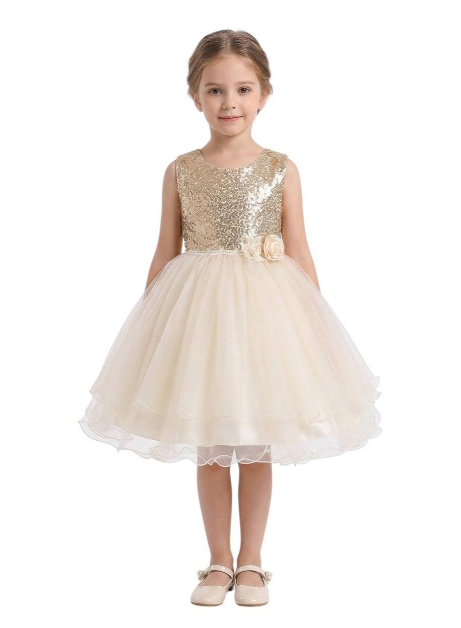 Sequin Bodice Cream Tulle Girls Dress - Image 1
