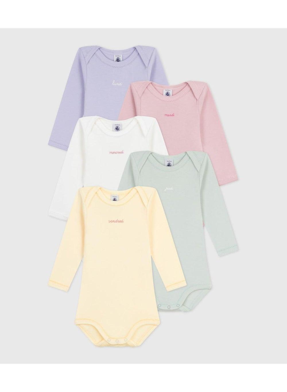Days of the Week Long-Sleeve Cotton Baby Bodysuits Pack - Image 1