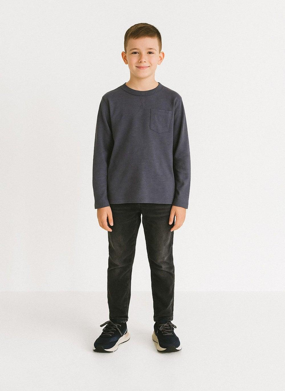 Boys Grey Long Sleeve Tee Ribbed Neckline - Image 1