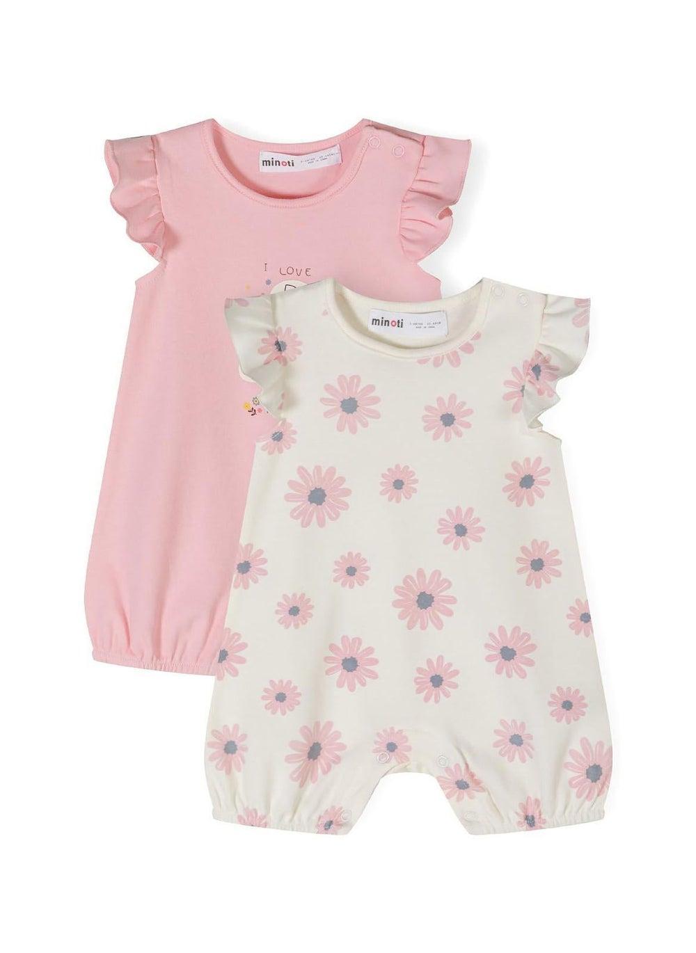 Girls 2 Pack Frill Sleeve Romper Set Pink - Image 1