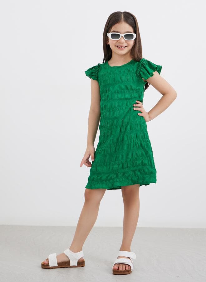 Styli Girls Green Textured Knit Dress - Image 1