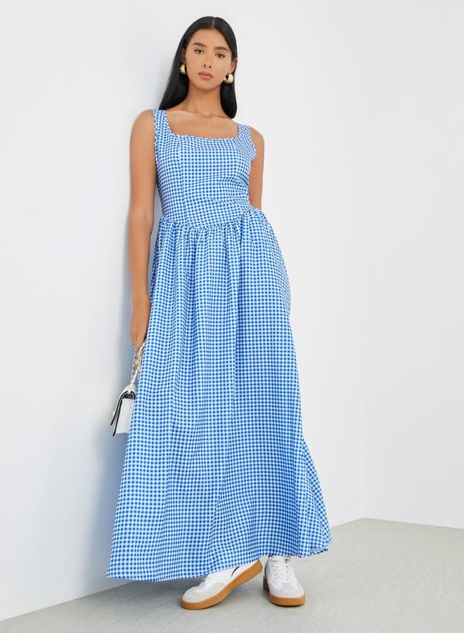 Checked Sleeveless A-Line Maxi Dress - Image 1