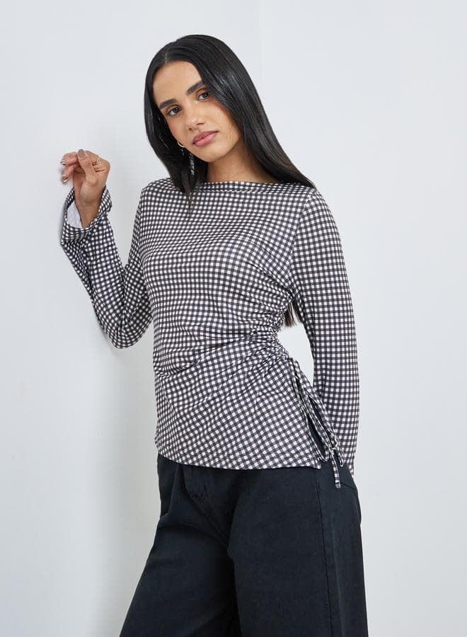 Styli Women Gingham Tie Detail Blouse - Image 1