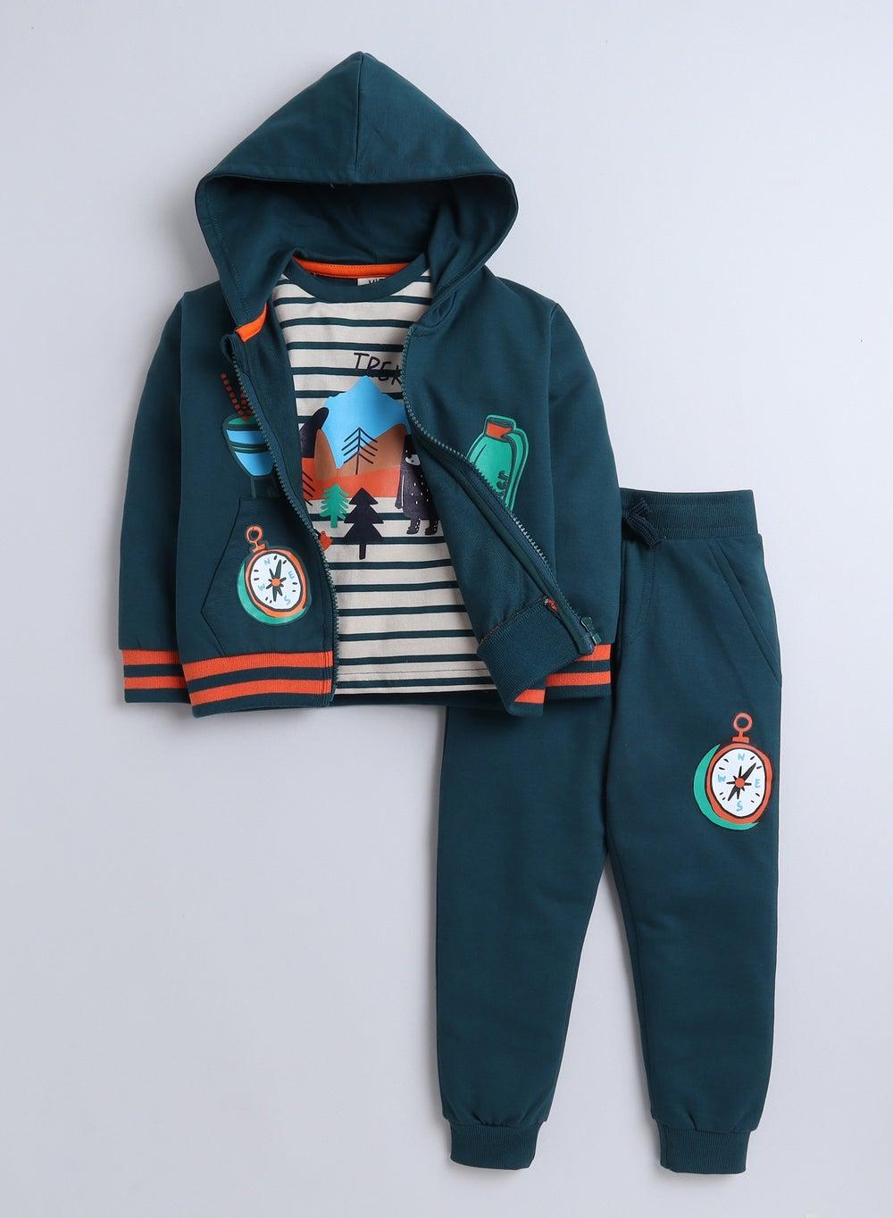 Boys' 3-Piece Stripe Tee & Dark Green Jogger Set - Image 1