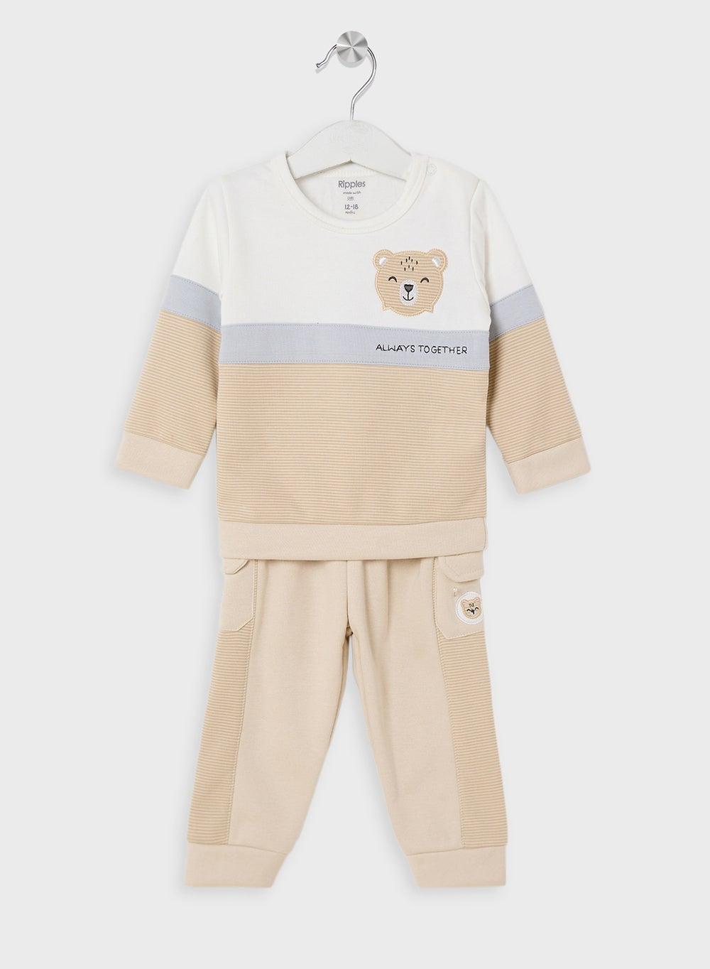 Infant Boys Teddy Appliqué 2Pcs Cotton Set - Image 1