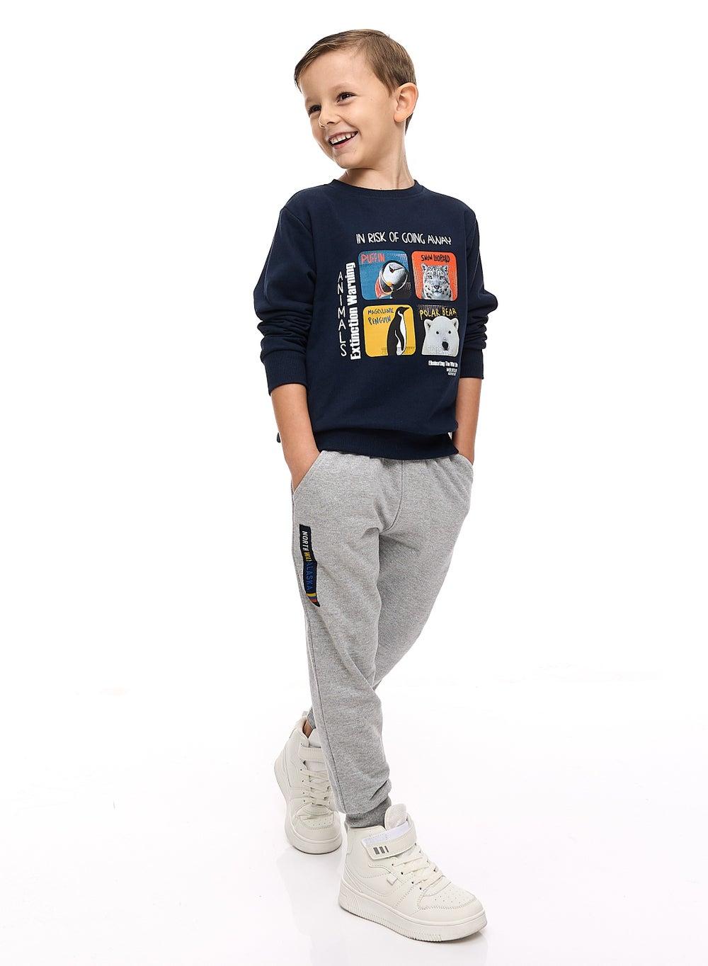 Boys' Navy-Grey Mil Sweatshirt Jogger Set - Image 1