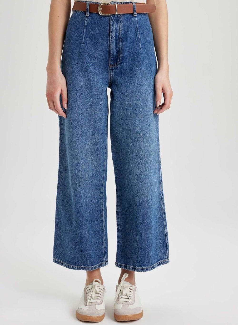 Culotte Fit Stretch Cotton Jean Trousers - Image 1