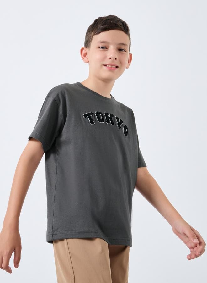 Charcoal Oversized Patchwork T-Shirt - Image 1
